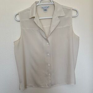 Anna And Frank 100% Silk Sleeveless Button-Front Top in Cream